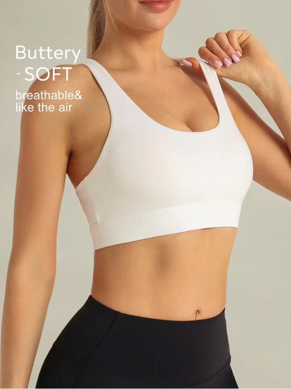 Buttery-Soft White Scoop Neck Sports Bra